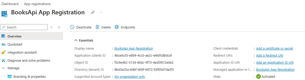 App registration created App registration created