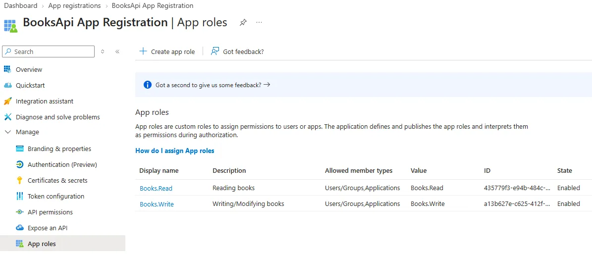 Define the app roles Define app roles